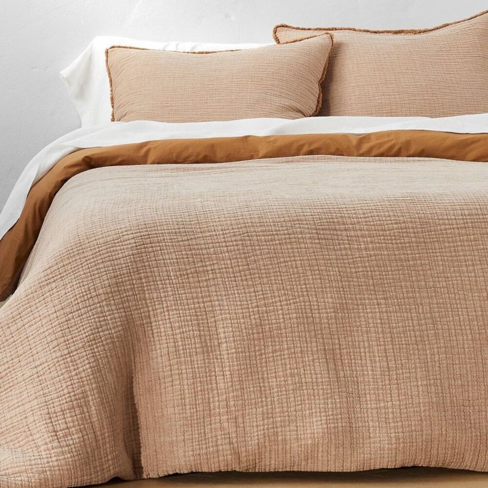 Casaluna - King Textured Chambray Cotton Duvet & Sham Set War Brown